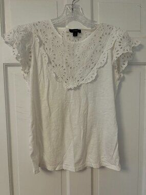 J. Crew White Eyelet Top Size Small